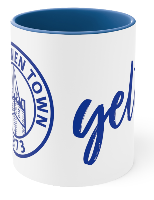 White Ceramic Mug printed with club logo.