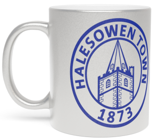 Glitter Silver Ceramic Mug printed with club logo and yeltz!