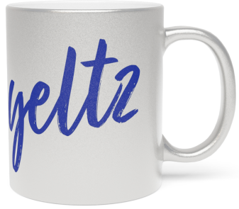 Glitter Silver Ceramic Mug printed with club logo and yeltz!
