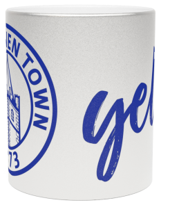 Glitter Silver Ceramic Mug printed with club logo and yeltz!