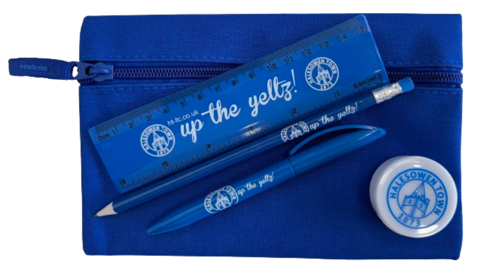 Stationery items printed with yeltz logo - Pen, Pencil, Sharpener, 15cm Ruler and a Pencil Case, bought separate or as a set