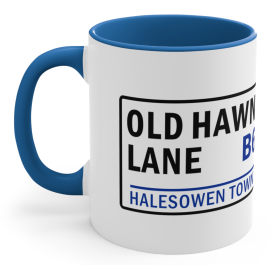 White Ceramic Mug printed with Old Hawne Lane design & club logo.